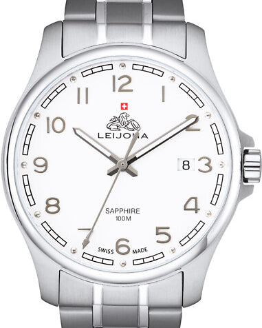 Leijona Swiss 5012-2487 herrklocka med stålarmband och vit urtavla.