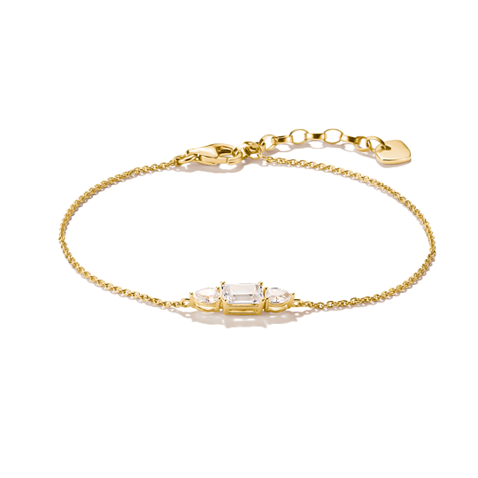 Kullanvärinen 18K keltakullattu Thomas Sabo -rannekoru kirkkailla zirkoniakivillä.