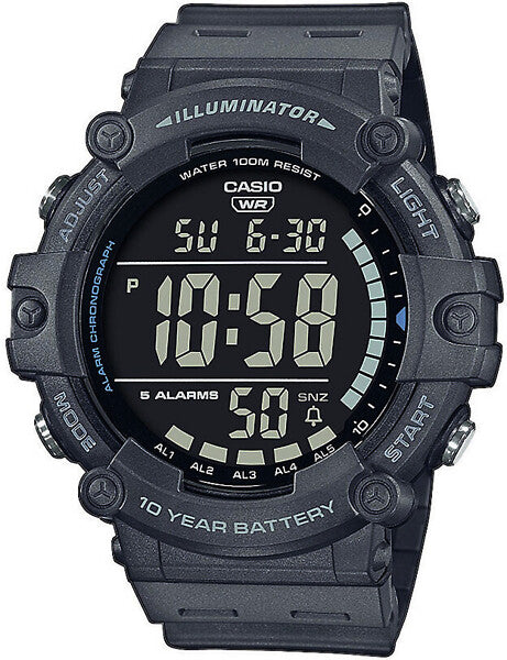 Casio Timeless Collection AE-1500WH-8BVEF Klockan har en svart digital urtavla och en svart ram och rem.