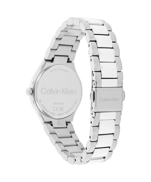 Calvin Klein Admire CK25200332 klockans baksida är silverfärgad.