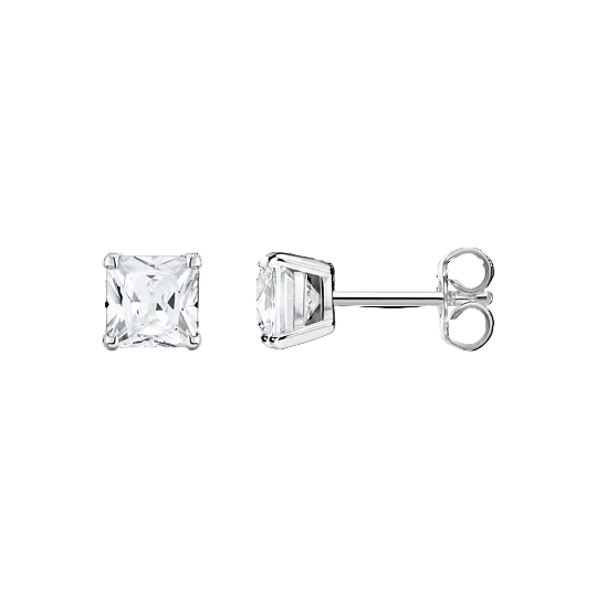 Thomas Sabo -hopeiset nappikorvakorut neliönmuotoisella kirkkaalla zirconialla.