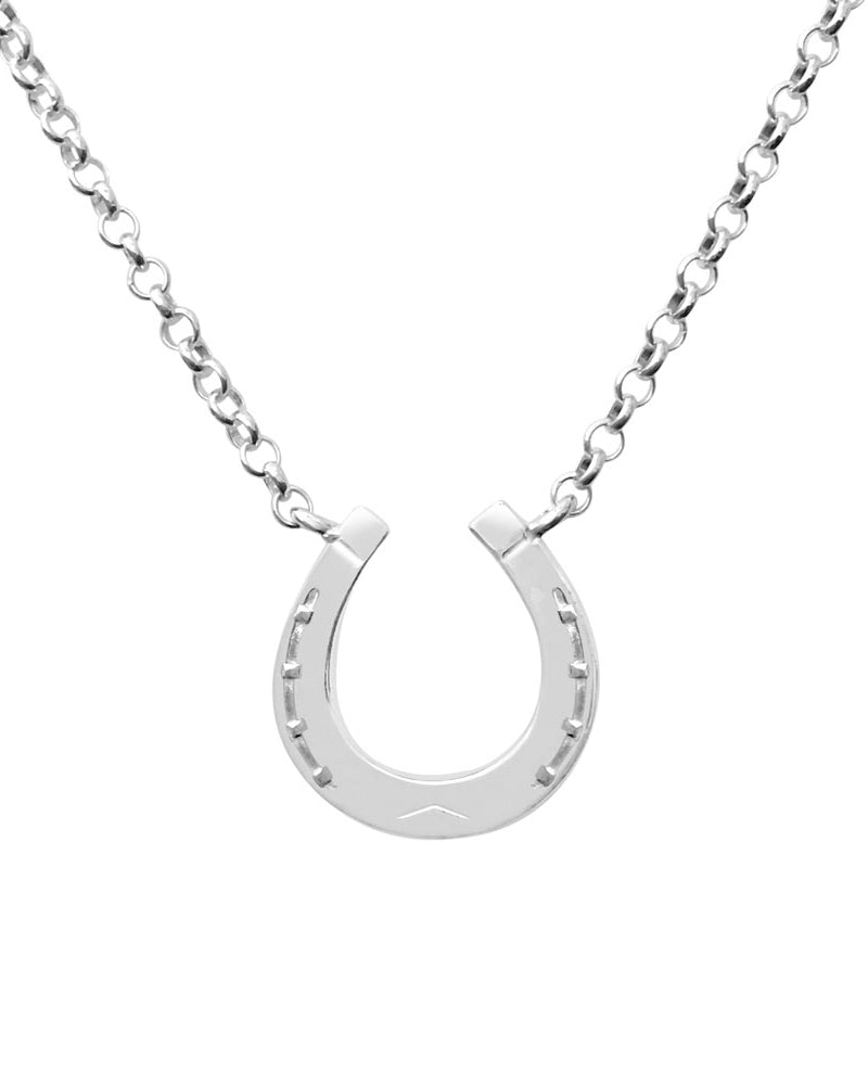 Guldviva Hästsko halsband har en tunn silverkedja med en hästskoformad prydnad fäst vid den.