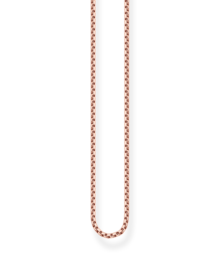 Thomas Sabo Venezia Chain KE1106-415-12 är en roséguldspläterad silverkedja cirka en millimeter tjock.