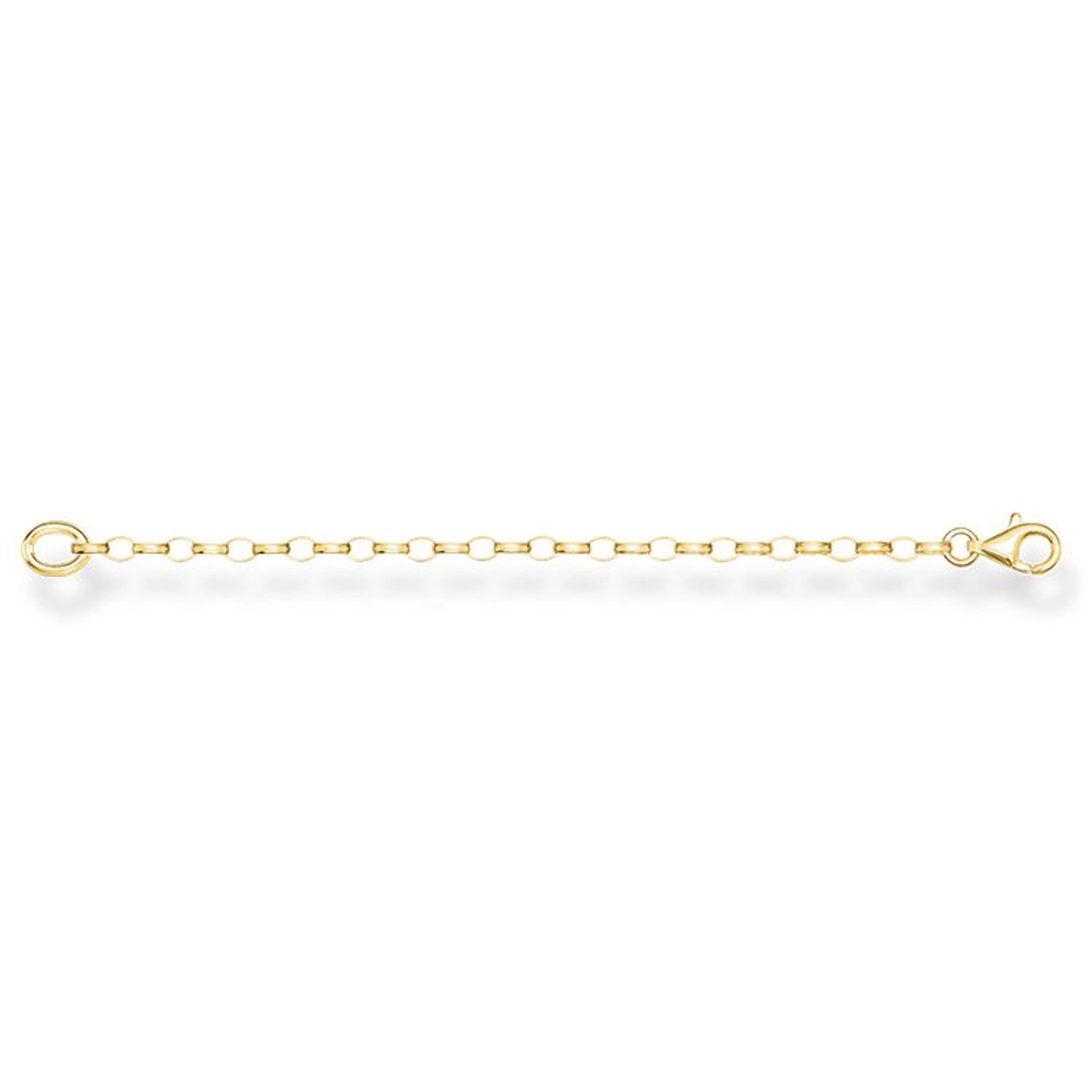 Thomas Sabo Extension Chain KE1558-413-12-L10 är en cirka 3 mm tjock förgylld silverkedja som förlänger längden på ditt halsband upp till tio centimeter.