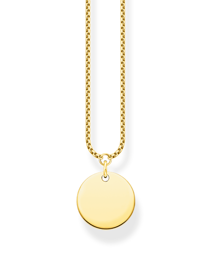 Thomas Sabo Necklace With Disc KE1958-413-39-L45V har en tunn förgylld silverkedja. Hänget är en rund guldfärgad bricka.