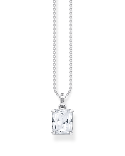 Thomas Sabo Necklace With Stone KE1964-051-14-L45V har en tunn silverkedja dekorerad med en rektangulär vit zirkon.