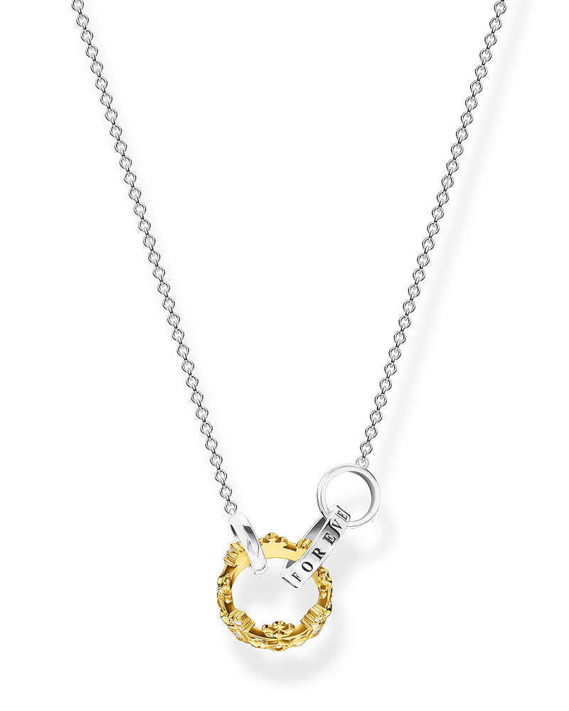 Thomas Sabo Crown KE1987-849-7-L45V halsband har en tunn silverkedja prydd med en förgylld krona.