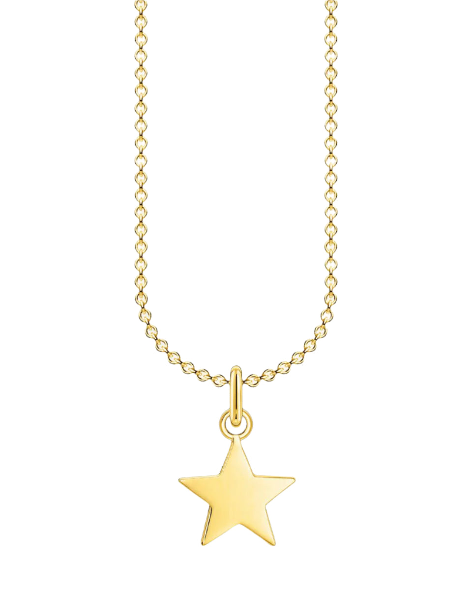 Thomas Sabo Star Gold KE2053-413-39 halsband har en tunn, förgylld silverkedja och ett stjärnformat slätt hänge.