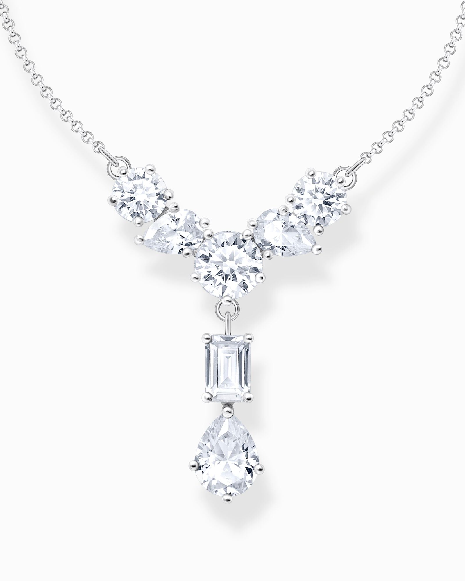 Thomas Sabo Silver Necklace in Y-shape KE2195-051-14-L45 halsband med tunn silverkedja och Y-formad dekoration av olika storlekar och slipningar av zirkoner.