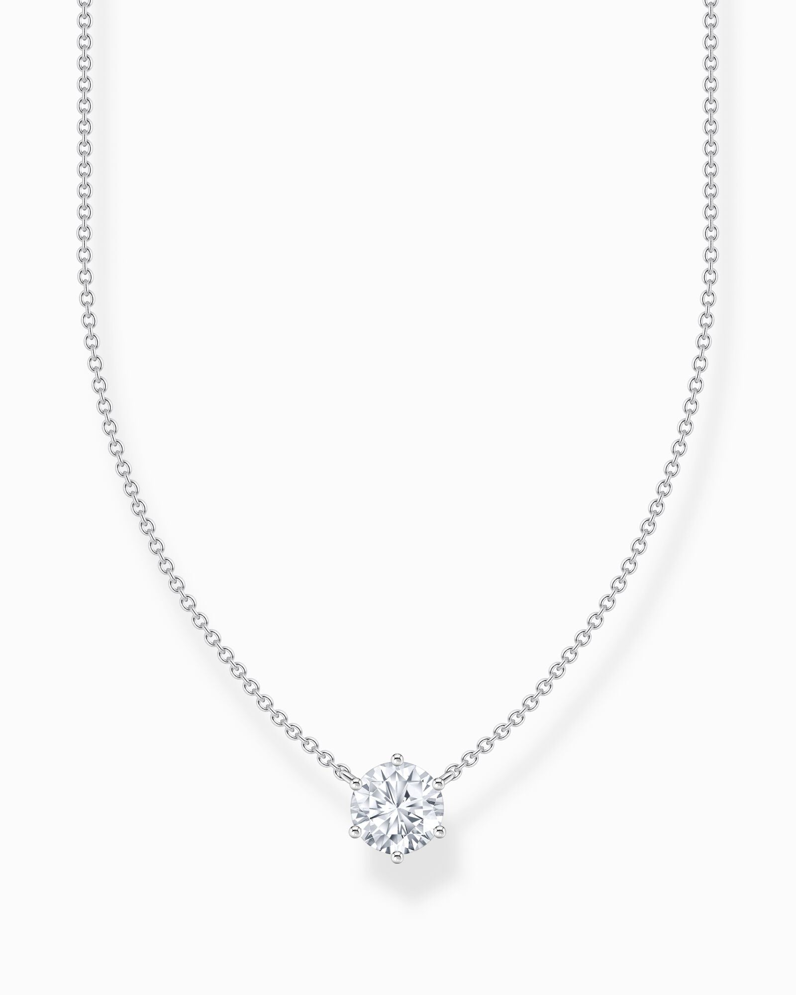 Thomas Sabo Necklace With Zirconia Pendant KE2210-051-14-L45V har en tunn silverkedja dekorerad med en rund vit zirkon.