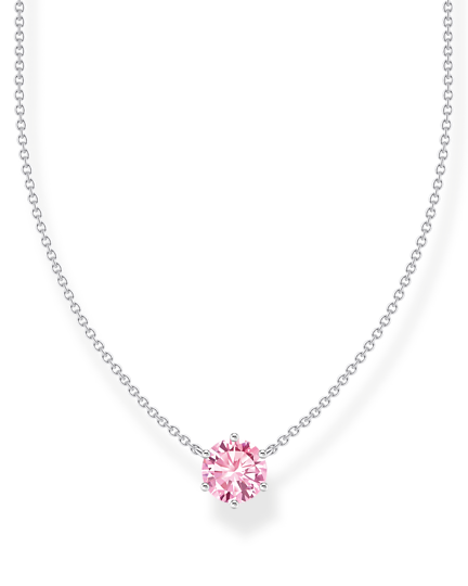 Thomas Sabo Necklace With Zirconia Pendant KE2210-051-9-L45V har en tunn silverkedja dekorerad med en rund rosa zirkon.