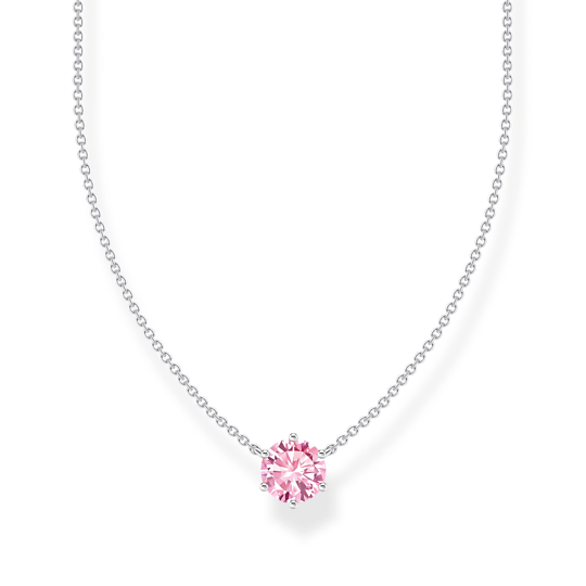 Thomas Sabo Necklace With Zirconia Pendant KE2210-051-9-L45V har en tunn silverkedja dekorerad med en rund rosa zirkon.