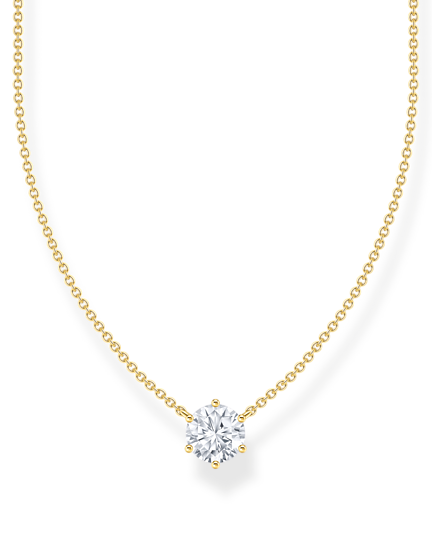 Thomas Sabo Necklace With Zirconia Pendant KE2210-414-14-L45V har en tunn förgylld silverkedja dekorerad med en rund vit zirkon.