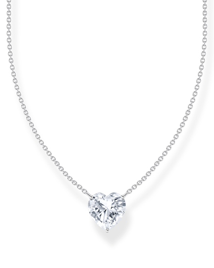 Thomas Sabo Necklace With Heart-shaped Pendant KE2211-051-14-L45V har en tunn silverkedja dekorerad med en hjärtformad vit zirkon.