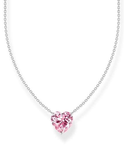 Thomas Sabo Necklace With Heart-shaped Pendant KE2211-051-9-L45V har en tunn silverkedja dekorerad med en hjärtformad rosa zirkon.