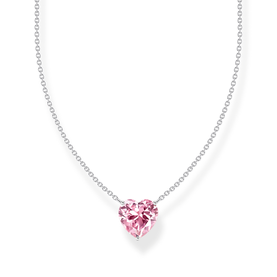Thomas Sabo Necklace With Heart-shaped Pendant KE2211-051-9-L45V har en tunn silverkedja dekorerad med en hjärtformad rosa zirkon.