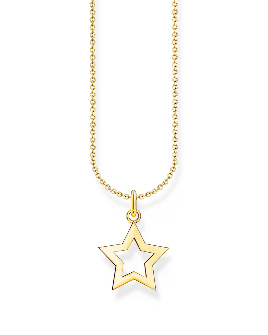 Thomas Sabo Necklace With Star Pendant KE2222-413-39-L45V har en tunn förgylld silverkedja. Hänget är en förgylld stjärna med endast konturer.