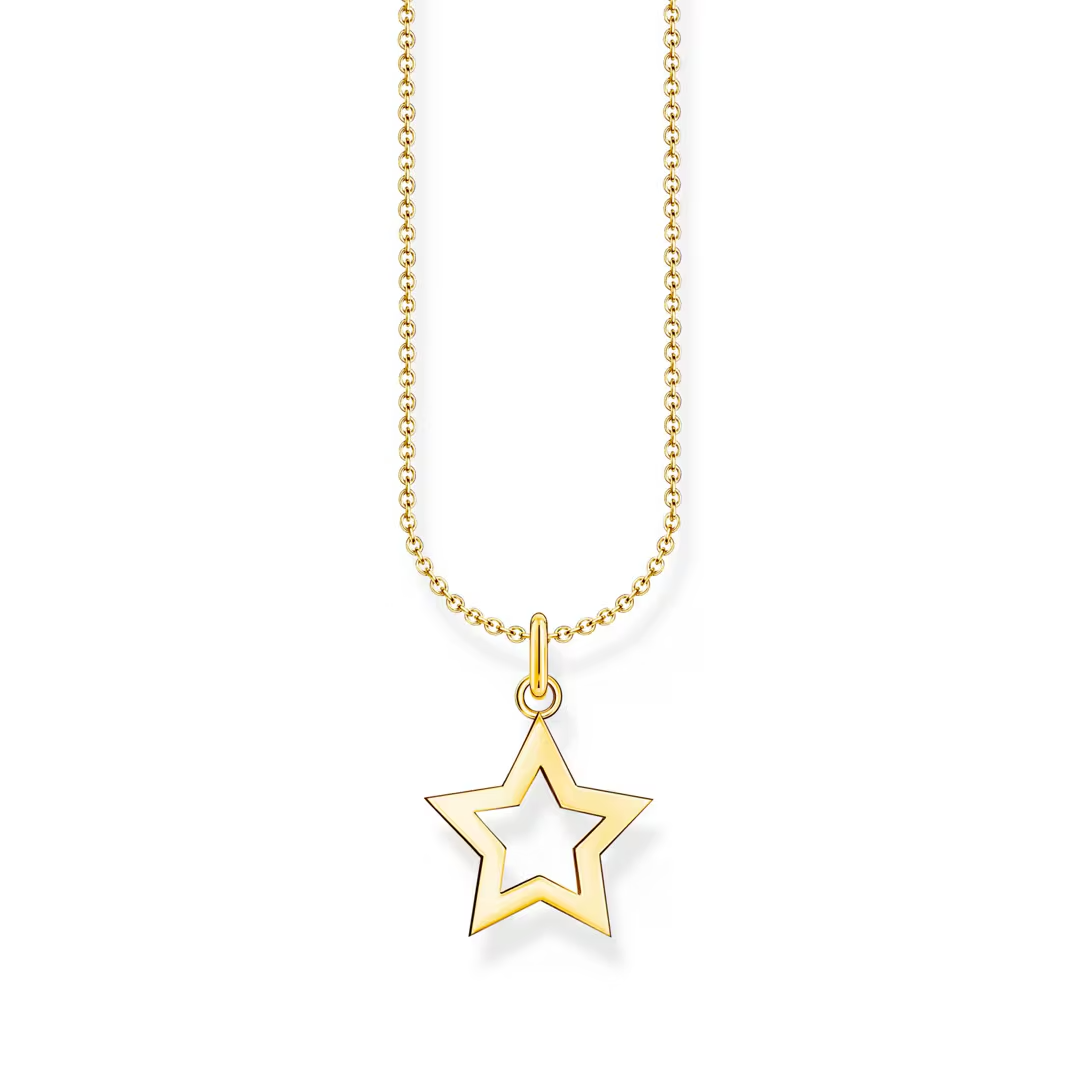 Thomas Sabo Necklace With Star Pendant KE2222-413-39-L45V har en tunn förgylld silverkedja. Hänget är en förgylld stjärna med endast konturer.