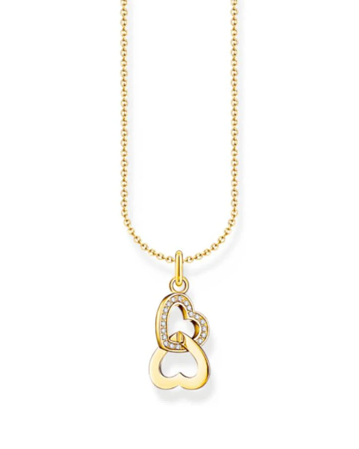 Thomas Sabo Necklace With Intertwined Pendant and Zirconia KE2267-414-14-L45V halsband med tunn förgylld silverkedja och två sammanflätade förgyllda hjärtan
