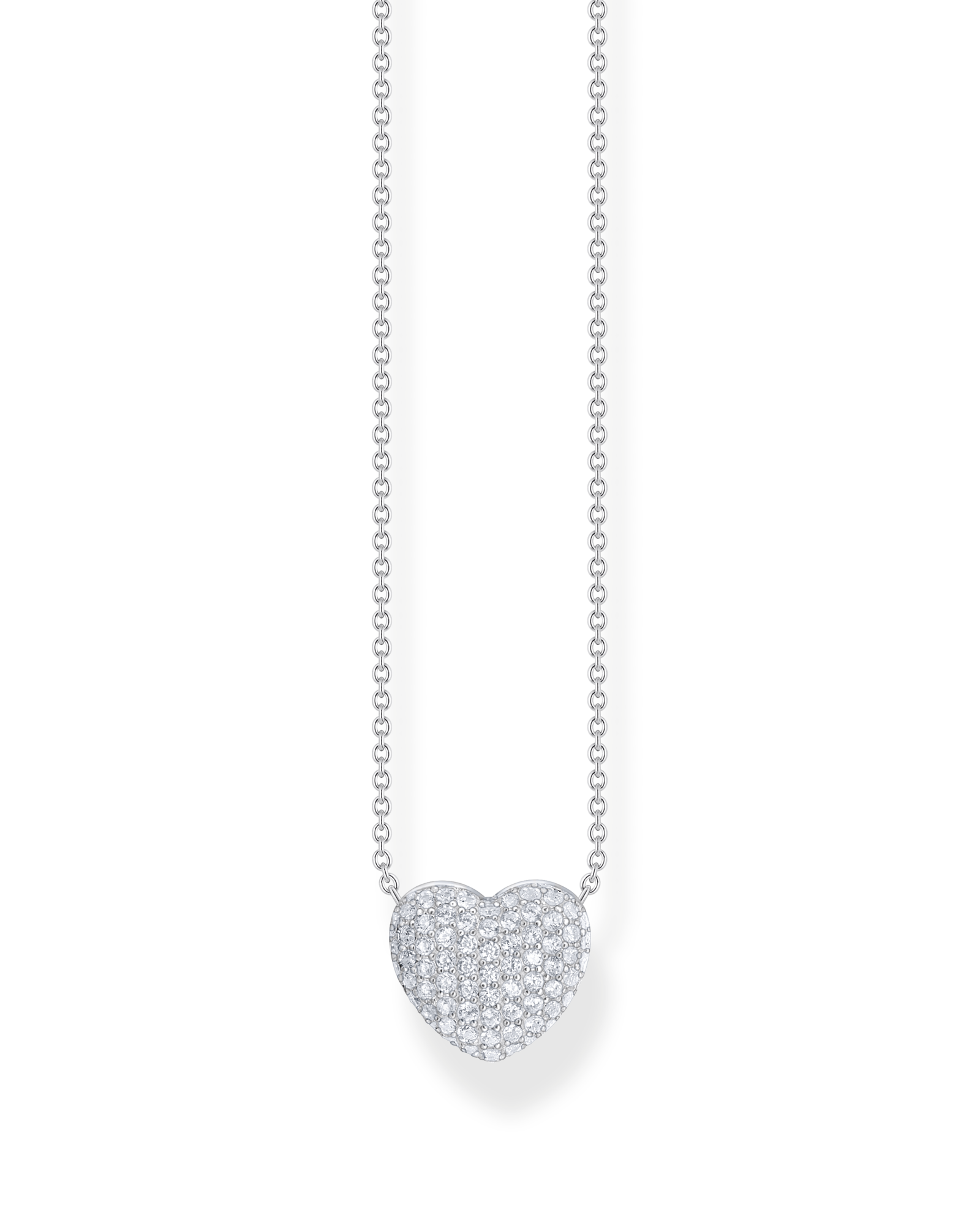 Thomas Sabo Necklace With Heart Pendant And White Zirconia KE2277-051-14-L45V halsband med tunn silverkedja med ett hjärtformat smycke. Hjärtat är täckt med små vita zirkoner.