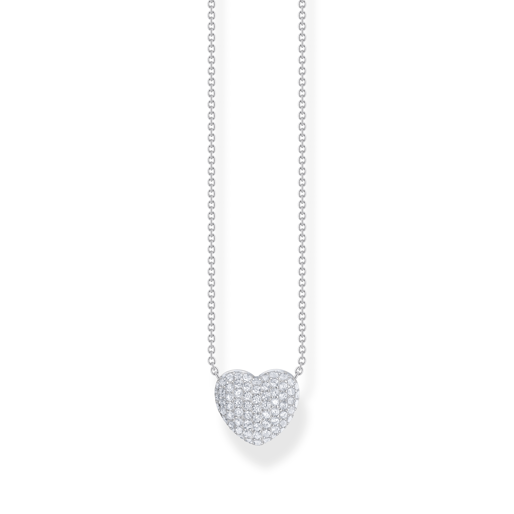 Thomas Sabo Necklace With Heart Pendant And White Zirconia KE2277-051-14-L45V halsband med tunn silverkedja med ett hjärtformat smycke. Hjärtat är täckt med små vita zirkoner.