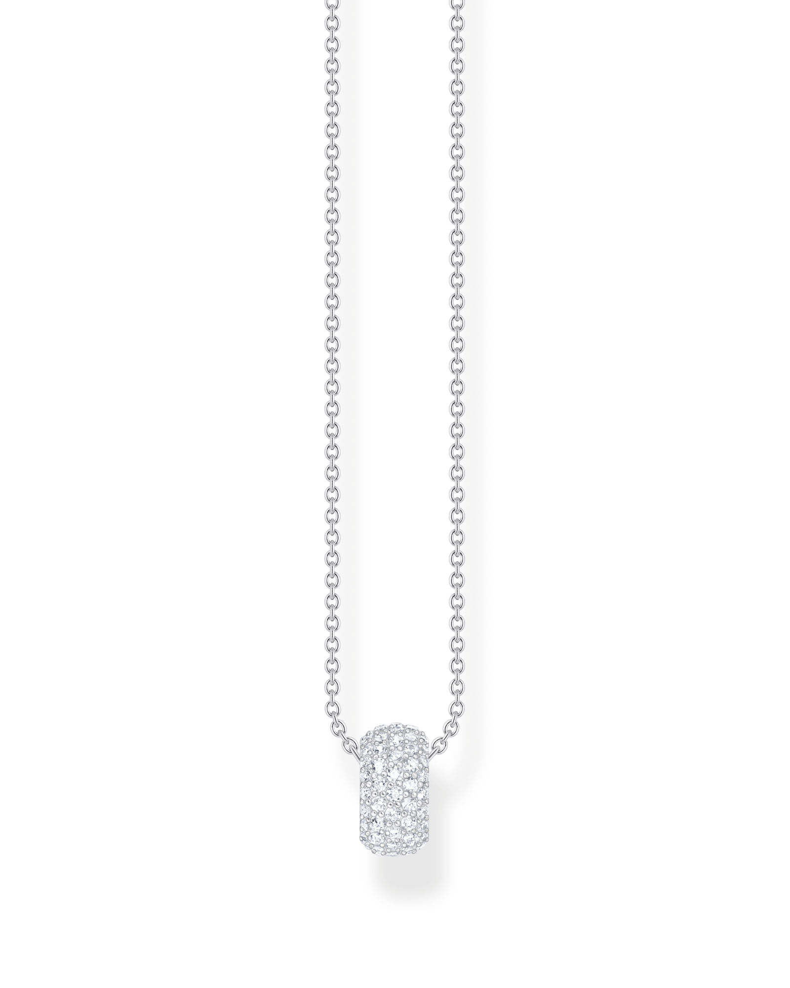 Thomas Sabo Necklace Ring Pendant And White Zirconia KE2278-051-14-L45V halsband med tunn silverkedja och ringformat hänge. Ringen är täckt med små zirkoner och kedjan går genom ringen.