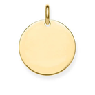 Thomas Sabo Love Bridge Disc Gold LBPE0016-413-12 hängsmycke är en rund, slät och förgylld silverplakett.