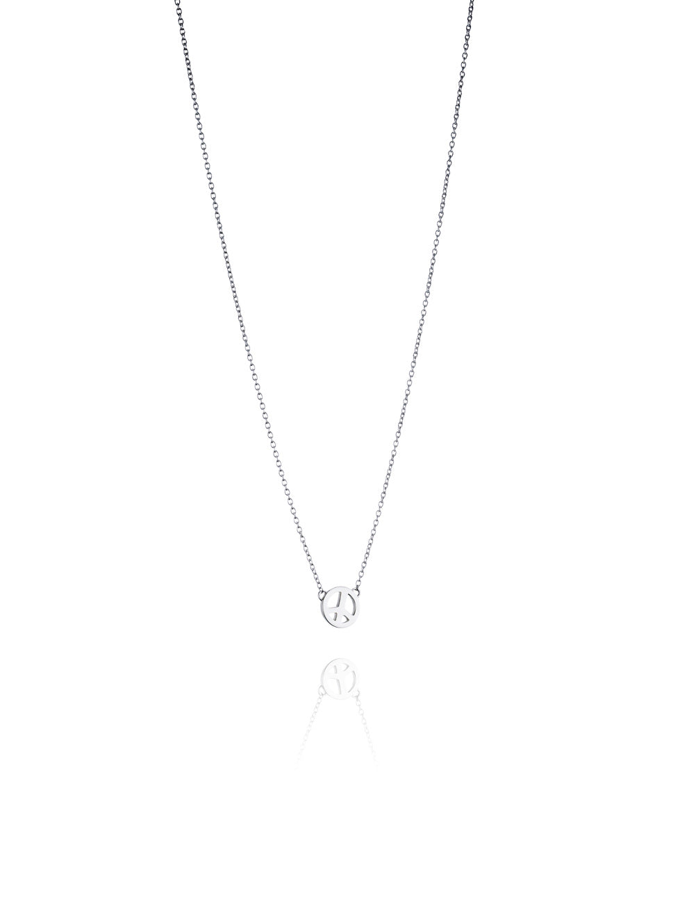 Efva Attling Mini Peace 10-100-00561 halsband har en tunn silverkedja med ett litet runt "peace"-märke fäst i mitten
