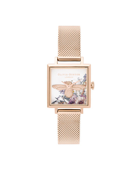 Roséguldfärgad Olivia Burton damklocka OB16EG152 med blommönster och bi