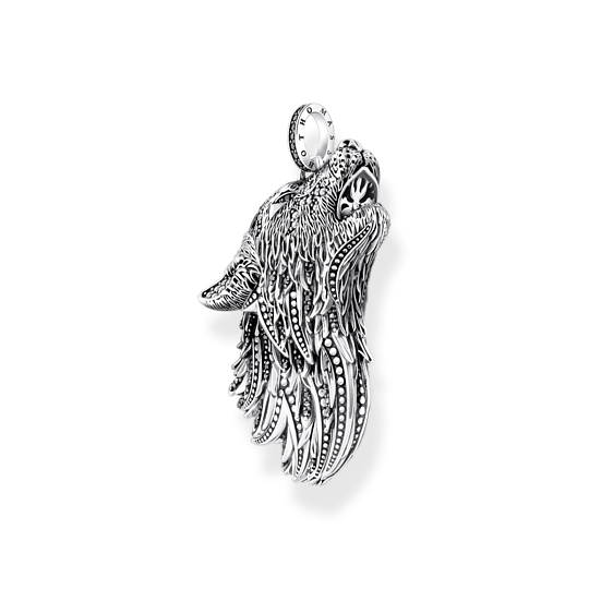 Thomas Sabo Howling Wolf With Stones PE966-643-21 hängsmycke är en fantastisk varg gjord av mörkt silver dekorerad med svarta zirkoner.