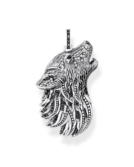 Thomas Sabo Howling Wolf With Stones PE966-643-21 hängsmycke är en fantastisk varg gjord av mörkt silver dekorerad med svarta zirkoner.