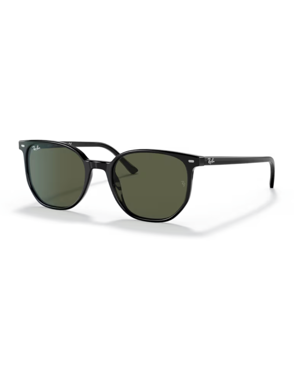Ray-Ban Elliot 901/31 Black aurinkolasit kiiltävän mustalla kehyksellä ja vihreillä G-15 mineraalilasilinsseillä.