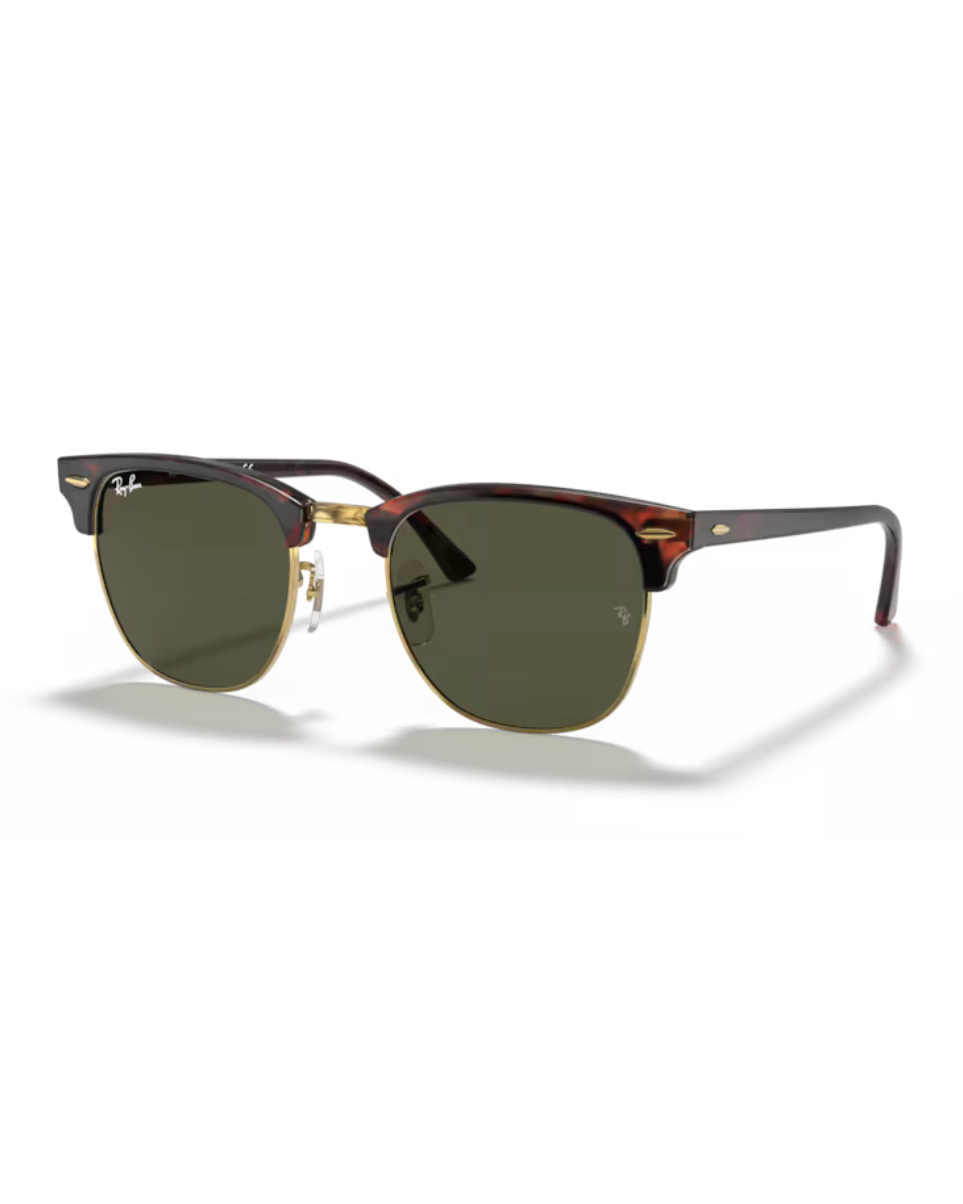Ray-Ban Clubmaster aurinkolasit kilpikonnakuvioisella ja kultaisella kehyksellä sekä vihreillä G-15 linsseillä.