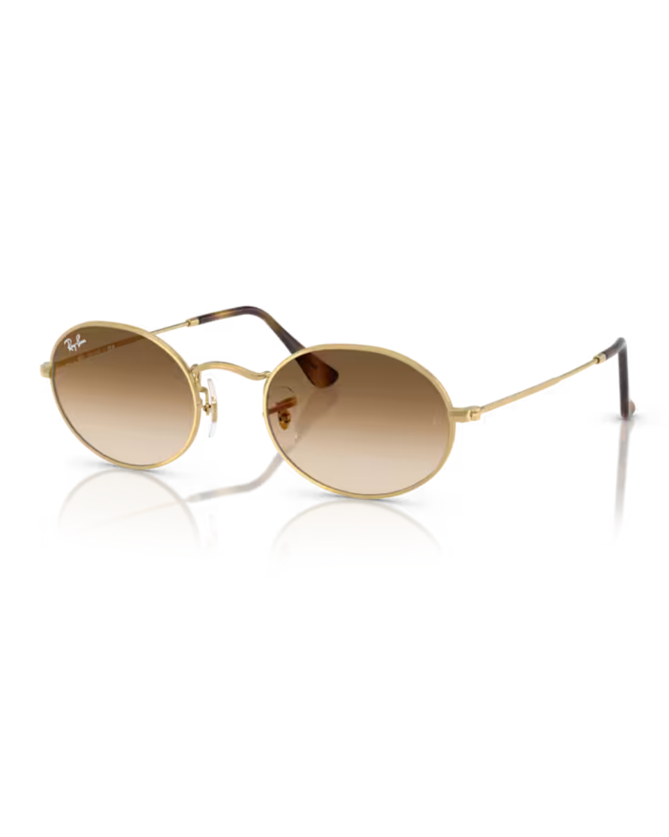 Ray-Ban Oval RB3547 aurinkolasit kullanvärisellä metallirungolla ja ruskeilla liukuvärjätyillä mineraalilasilinsseillä.