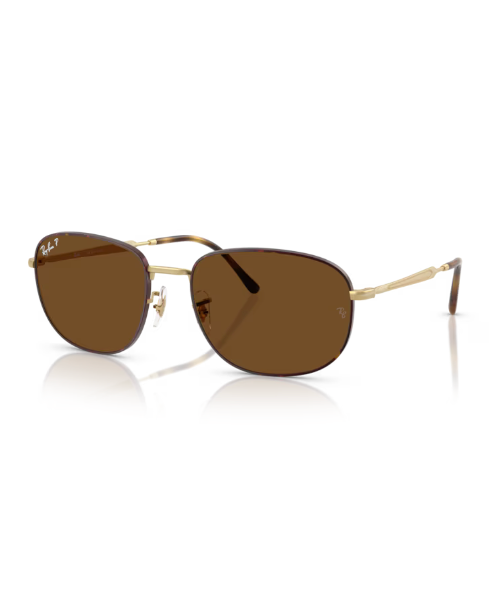 Ray-Ban RB3754 aurinkolasit mattapintaisella kullanvärisellä metallirungolla ja polarisoiduilla ruskeilla mineraalilasilinsseillä.
