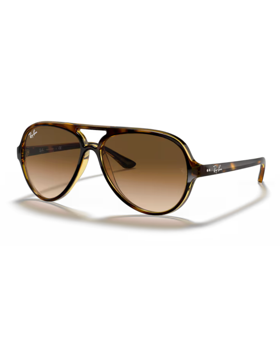 Ray-Ban Cats 5000 RB4125 aurinkolasit vaaleanruskealla havana-kuviolla ja ruskeilla liukuvärjätyillä linsseillä.