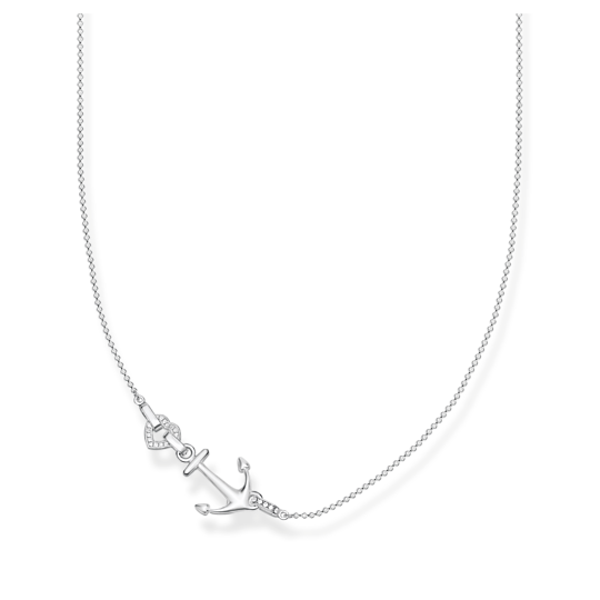 Thomas Sabo-halsbandet Anchor & Heart SCKE150284 har en tunn silverkedja dekorerad med ett ankare och ett hjärta.