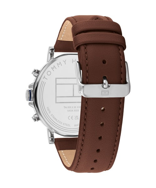 Tommy Hilfiger Tyson TH1710585 klockans baksida är silverfärgad.