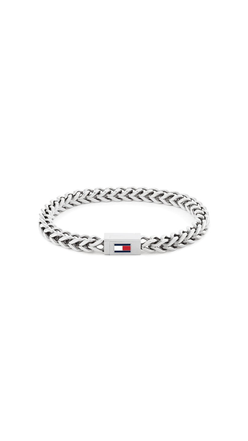 Silverfärgat Tommy Hilfiger Braided Metal -armband med flätad stålyta.