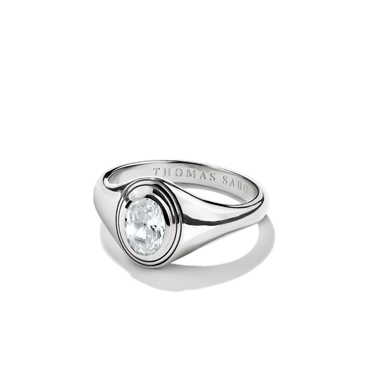 Minimalistisk Thomas Sabo Bold Elegance-ring med klar sten.