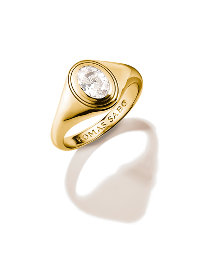 Elegant guldpläterad Thomas Sabo-ring prydd med en iögonfallande oval zirkonia.