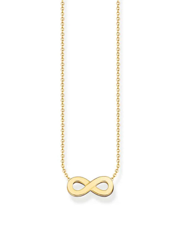 Thomas Sabo Necklace With Infinity Pendant KE2221-001-21-L45V har en tunn silverkedja. Hänget är en silver oändlighetssymbol.
Thomas Sabo Necklace With Infinity Pendant KE2221-413-39-L45V har en tunn förgylld silverkedja. Hänget är en förgylld oändlighetssymbol.