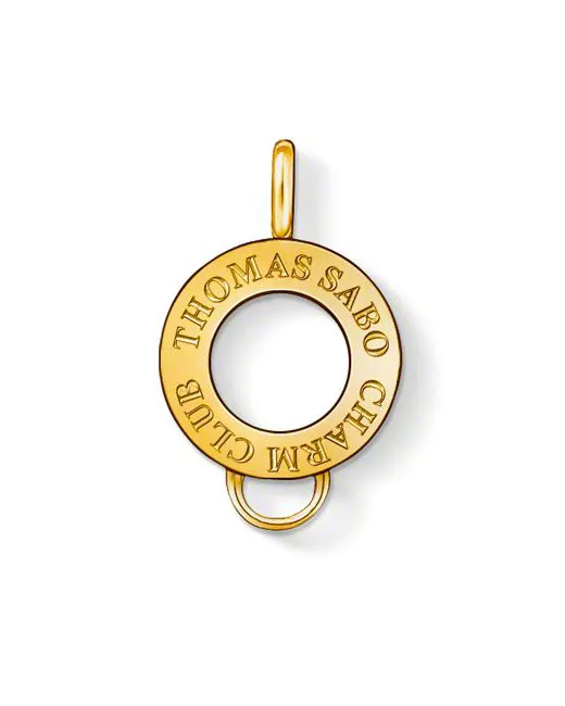 Kullanvärinen pyöreä Thomas Sabo Charm Club X0184-413-12 -charminpidike THOMAS SABO CHARM CLUB -kaiverruksella.