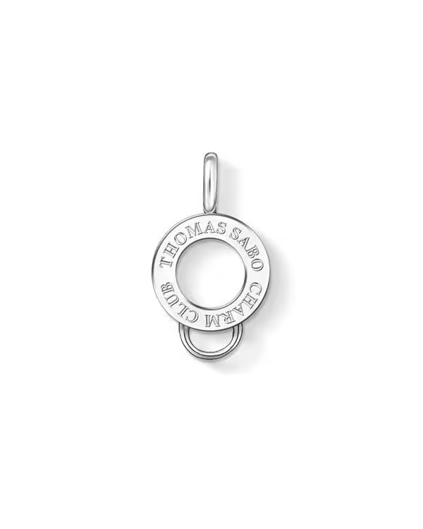 Hopeinen pyöreä Thomas Sabo Charm Club X0241-001-12 -charminpidike THOMAS SABO CHARM CLUB -kaiverruksella.