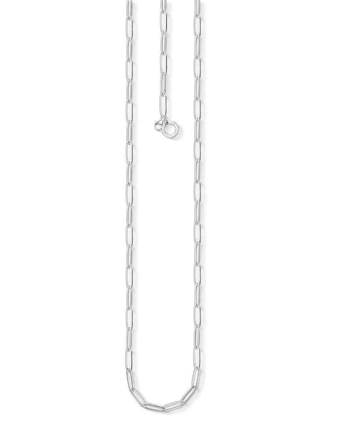Pitkä hopeinen Thomas Sabo Charm Club X0268-001-21-L70 -kaulakoru linkkiketjulla ja rengasliittimellä.