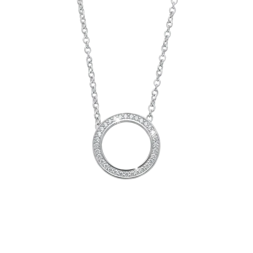 Efva Attling Astra & Stars 10-101-0287bd halsband i vitt guld med ett runt hänge prytt med diamanter.