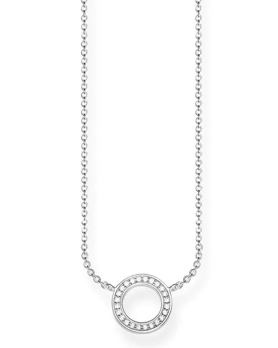 Thomas Sabo Necklace Small Circle KE1650-051-14-L45V har en tunn silverkedja dekorerad med en liten cirkel prydd med zirkoner.