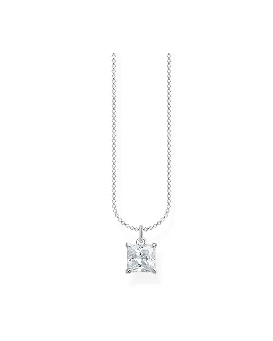 Thomas Sabo Necklace Stone Silver KE2156-051-14-L45V har en tunn silverkedja dekorerad med en fyrkantig vit zirkon.
