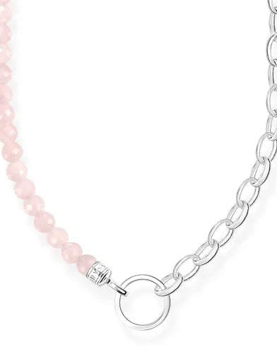 Thomas Sabo Charm Club Charm Carrier KE2188-034-9 halsband med rosenkvarts-pärlor på ena sidan och silverkedja på andra sidan. I mitten en silverring för att hänga charms.