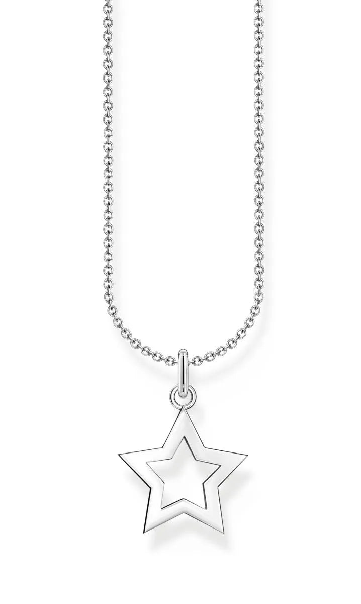 Thomas Sabo Necklace With Star Pendant KE2222-001-21-L45V har en tunn silverkedja. Hänget är en silverstjärna med endast konturer.